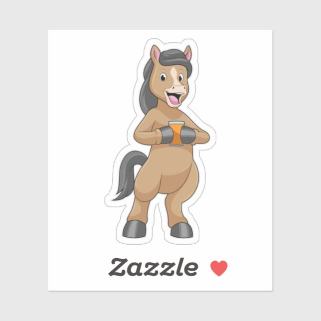 Sticker Cheval avec Mug de jus d'orange (Feuille)