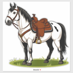 Sticker Cheval Blanc Debout Dans Champ Herbeux