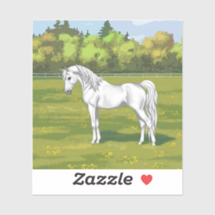 Sticker Cheval blanc égyptien arabe dans les pâturages d'é