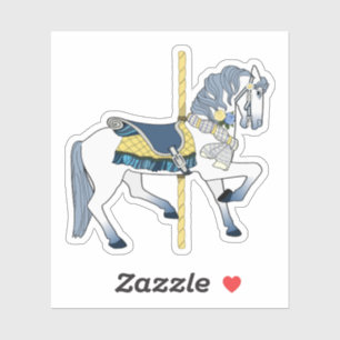 Sticker Cheval de carrousel bleu et blanc