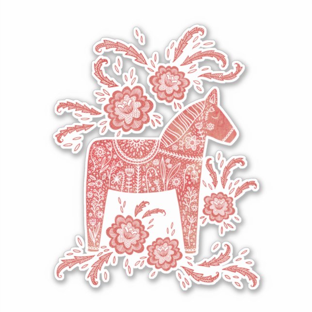 Sticker Cheval de Dala suédois Rouge et blanc (Devant)