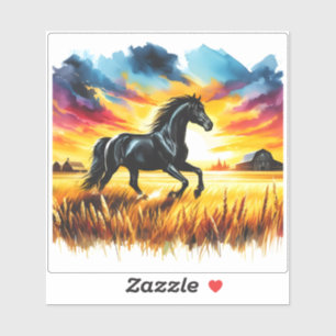 Sticker Cheval galopant dans les champs d'or