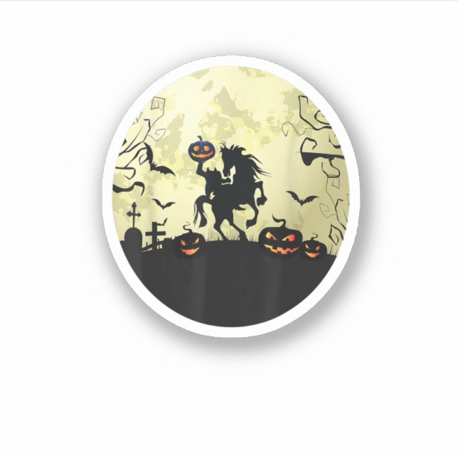 Sticker Cheval Halloween Horseman Sans Tête Citrouille Et  (Devant)