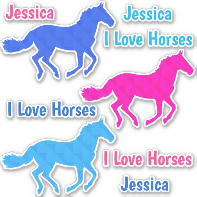 Sticker Cheval "I Love Horses" Nom personnalisé Autocollan (Devant)