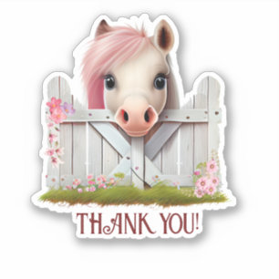 Sticker Cheval mignon Merci rose rose Personnalisé Coupe V