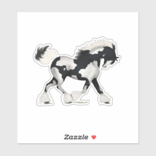 Sticker Cheval noir et blanc Overch Gypsy Vanner Pony
