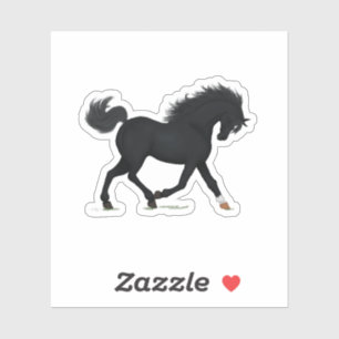 Sticker Cheval Noir Trotting Avec Star & Sock Beauté Noire