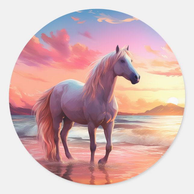 Sticker Cheval Palomino de plage de coucher de sol (Devant)