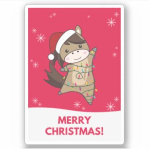 Sticker Cheval Pony Noël Neige Hiver Animaux Chevaux St