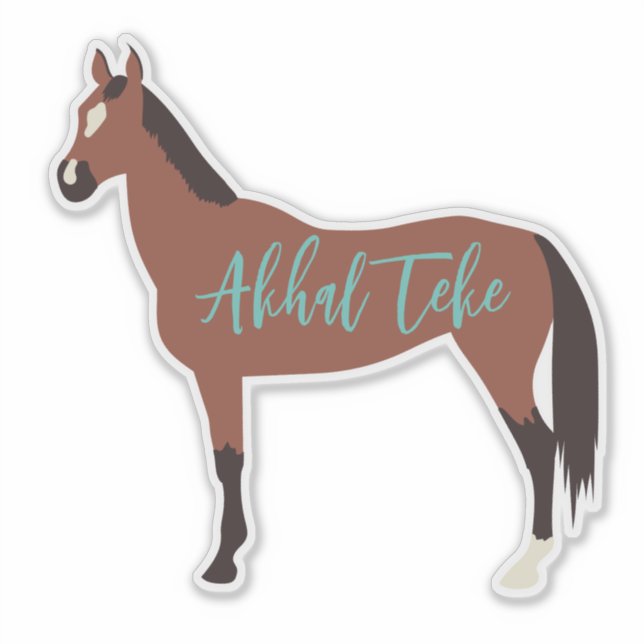Sticker Cheval Teke de la baie personnalisée Akhal Silhoue (Devant)