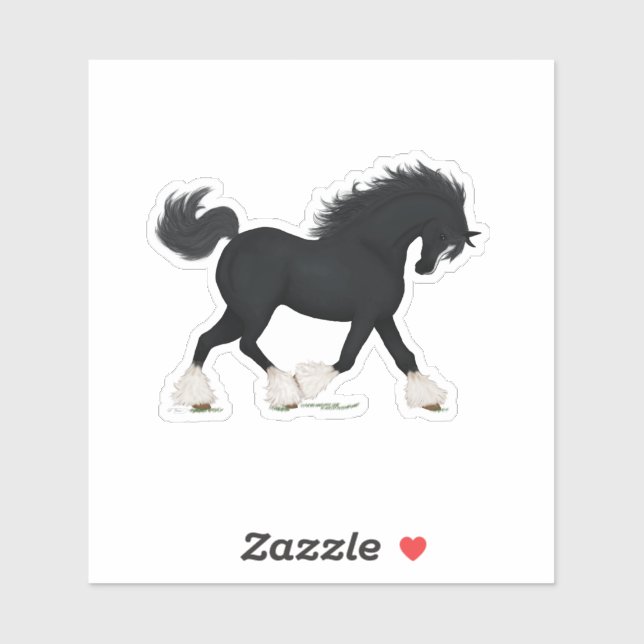 Sticker Cheval Trotting noir avec lame (Feuille)