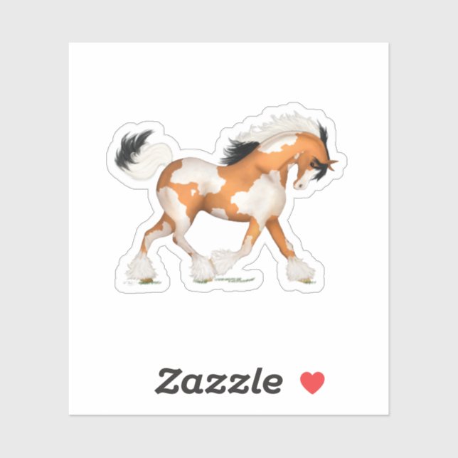 Sticker Cheval Tzigane Pinto d'or sur l'équestre (Feuille)