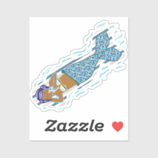 Sticker Cheveux pourpres, Sirène à queue bleue Sirotant un