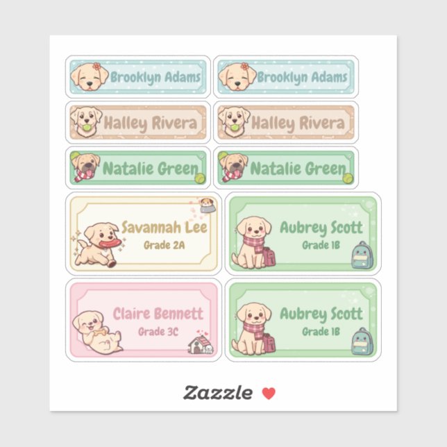 Sticker Chibi Labrador Name Labels (Feuille)
