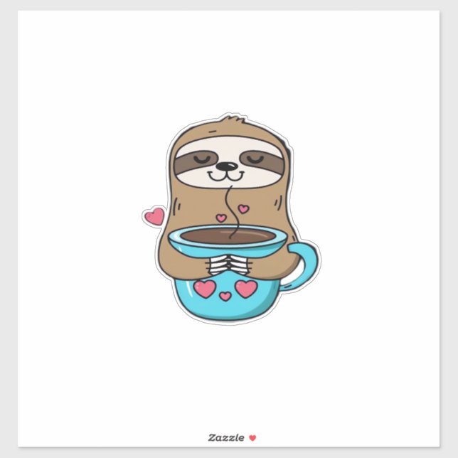 Sticker Chibi Paresseux Amoureux de Café � Mignon Kawaii P (Feuille)