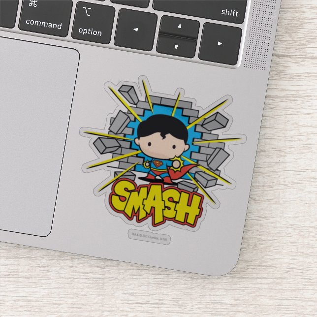 Sticker Chibi Superman Frappant À Travers Un Mur De Brique (Détail)