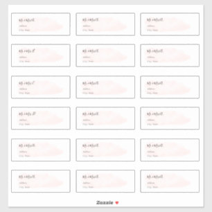 Sticker Chic Blush Rose brossé Aquarelle Adresse d'invité