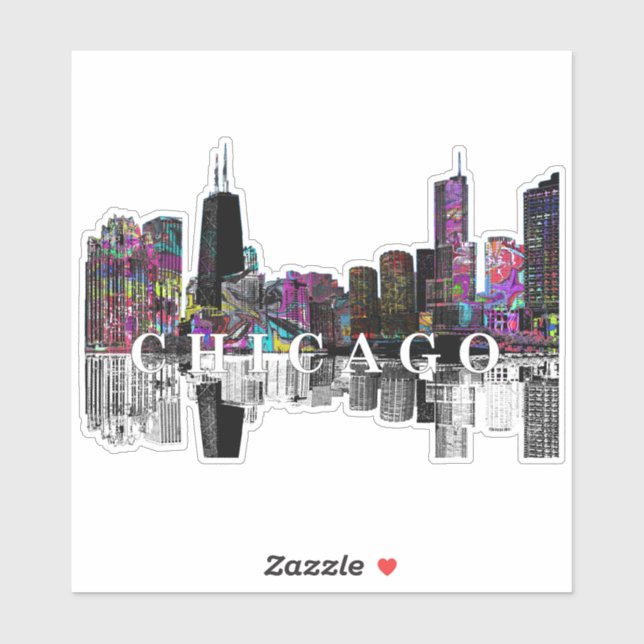 Sticker Chicago, Illinois skyline en graffiti (Feuille)