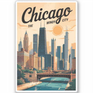 Sticker Chicago Illinois Skyline Travel Art Vintage