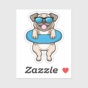 Sticker Chien à la natation avec anneau de natation