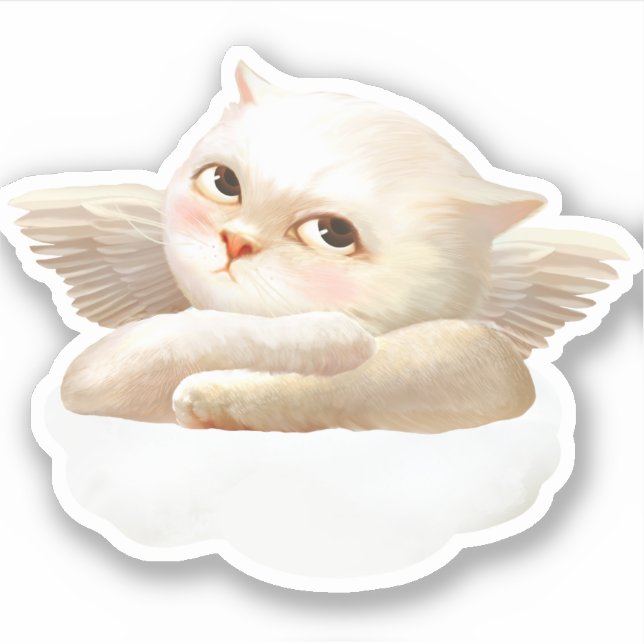Sticker Chien angélique et chat sur Cloud (Devant)