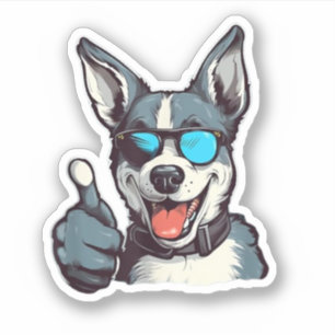 Sticker Chien aux lunettes de soleil drôles avec pouce lev