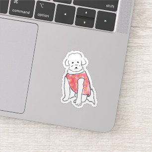 Sticker Chien Blanc Fluffy Dessiné à la Main avec un Gilet