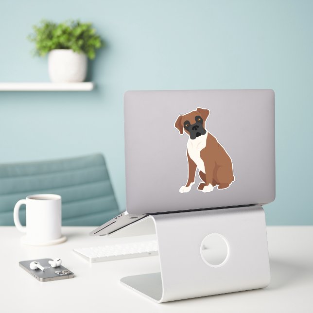 Sticker Chien Boxer (Ordinateur portable sur le bureau)