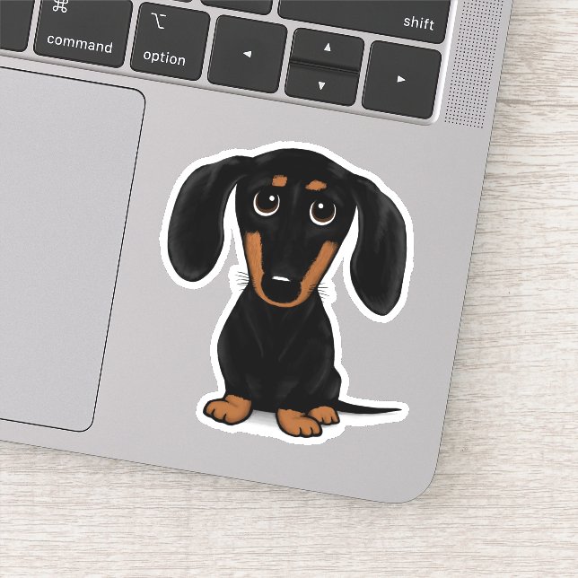Sticker Chien caricature mignon noir et tan Dachshund (Détail)