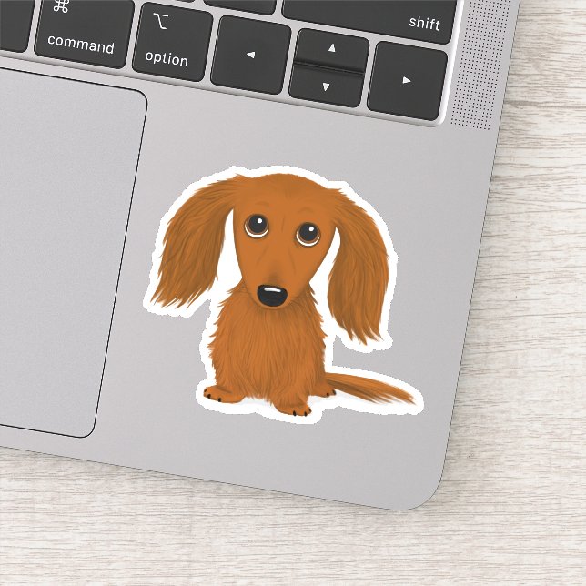 Sticker Chien caricature mignon roux à pois longs (Détail)