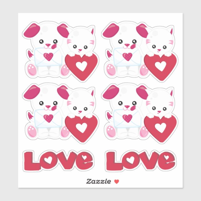 Sticker Chien Chien Chien Kitty Chat Aimer Valentine Enfan (Feuille)