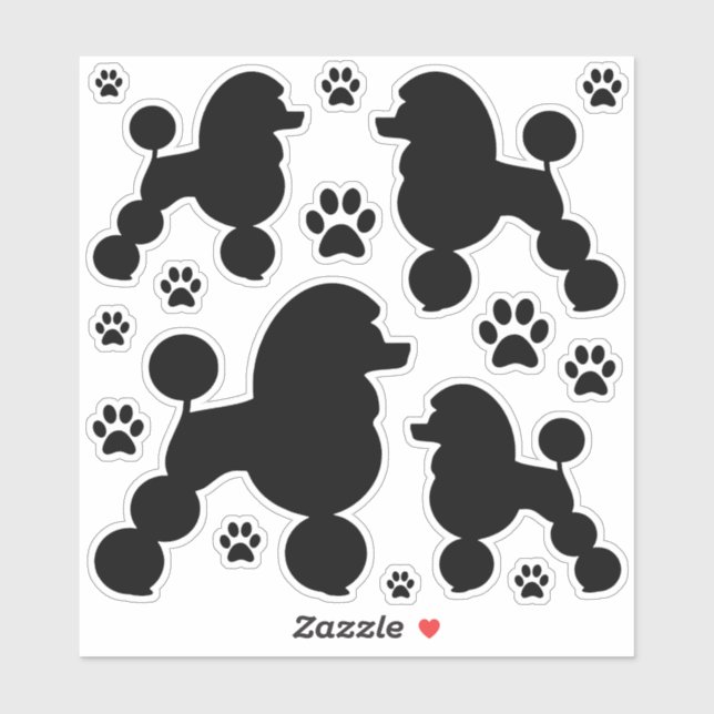 Sticker Chien de caniche noir et silhouette Empreinte de p (Feuille)