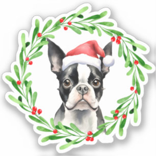 Sticker Chien de Noël de Boston Terrier Chien Chien Chien 
