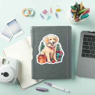 Sticker Chien de Noël Retriever doré Fêtes de fin d'année