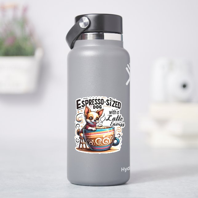 Sticker Chien de taille Espresso avec une énergie latte (HydroFlask)