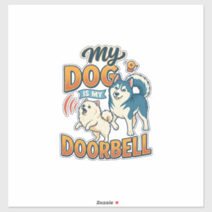 Sticker Chien est sonnette aboiement blanc bleu_1