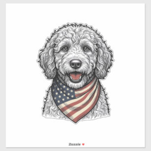 Sticker Chien gribouillé patriotique Gravure vintage vecte