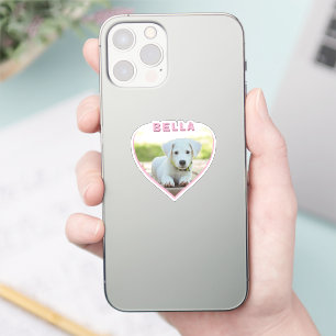 Sticker Chien Nom de la photo Coeur rose Chien Propriétair