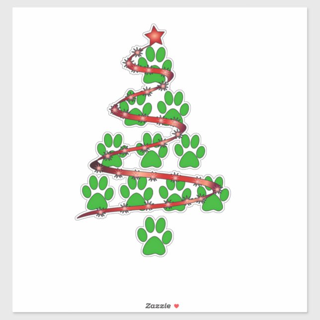 Sticker Chien Paws Imprimer l'arbre de Noël pour les Amour (Feuille)