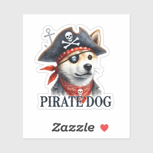 Sticker Chien pirate - Aquarelle numérique (Feuille)