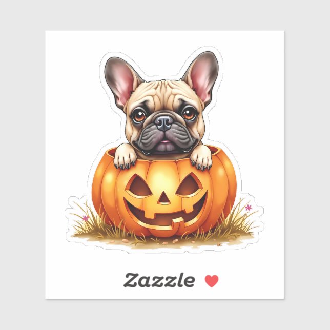 Sticker Chien-taureau français mignon Halloween Jack O' La (Feuille)
