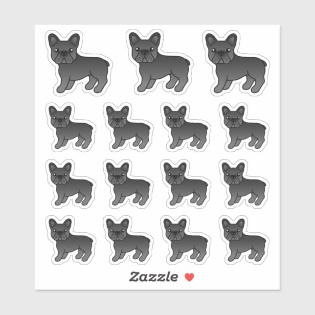 Sticker Chiens caricaturaux mignons de Bulldog français no (Feuille)