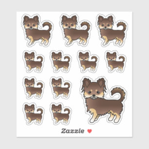 Sticker Chiens Chihuahua à poil long chocolat et fauve