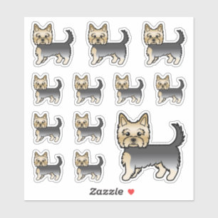 Sticker Chiens de bande dessinée Terrier Yorkshire bleu et