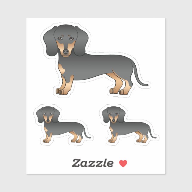Sticker Chiens De Cartoon Dachshund Noir Et Tan Doux (Feuille)