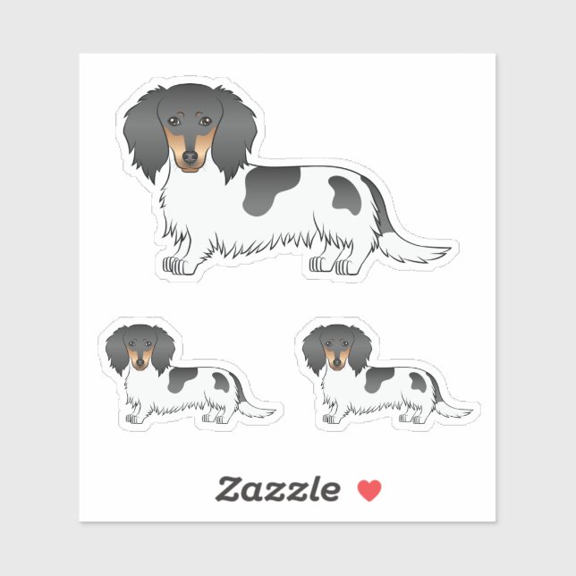 Sticker Chiens De Cheveux Longue Noir Et Tan Piebald (Feuille)