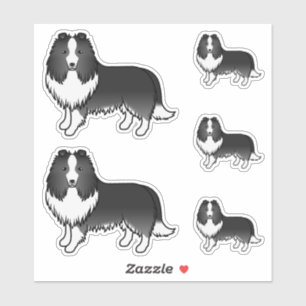 Sticker Chiens de dessin Bi-Black Shetland Sheepdog Shelti