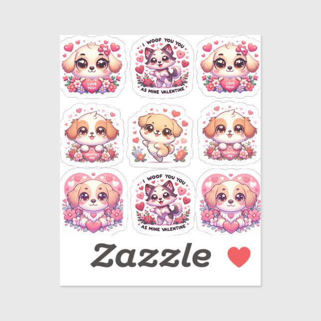 Sticker Chiens de la Saint Valentin (Feuille)