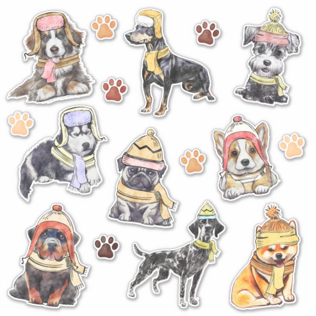 Sticker Chiens de Noël Empreintes de pattes de Noël (Devant)