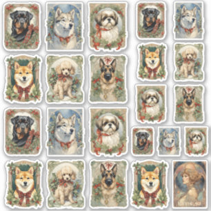 Sticker Chiens de Noël Feuille d'autocollants A